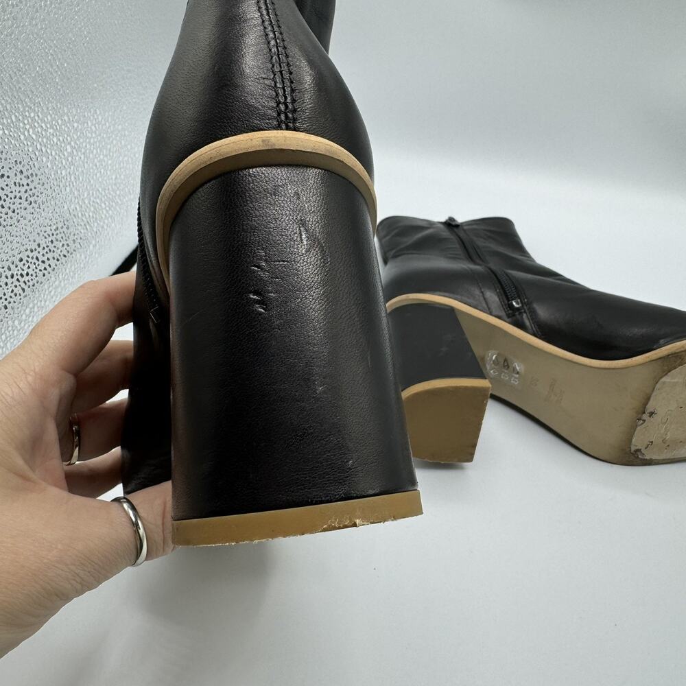 Free People Sienna Boots Block Heel Womens US 8 EU38 Black Leather Square Toe - Picture 10 of 10